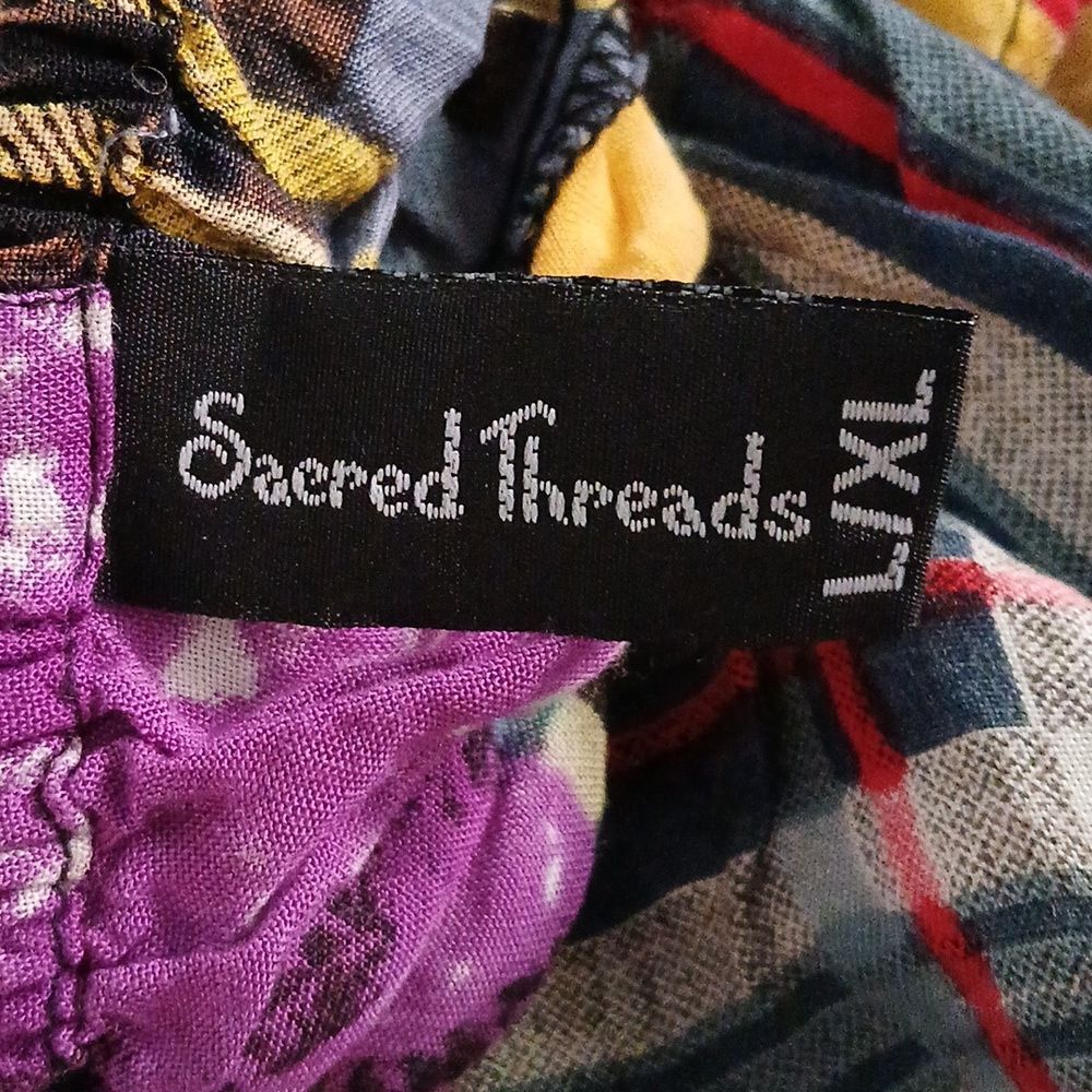 Sacred Threads Patchwork Boho Hippie Wide Bell Sl… - image 8